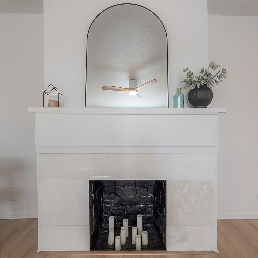 Living room fireplace.