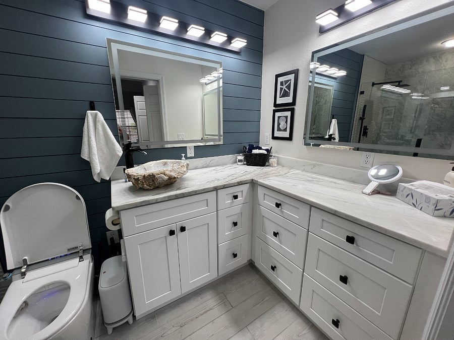 Master bath with premium toilet with bidet, light, auto lid.