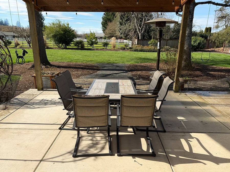 Beautiful and spacious covered patio fits 16+ for gatherings.
