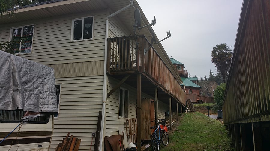 Rear of the property and rear deck entry
