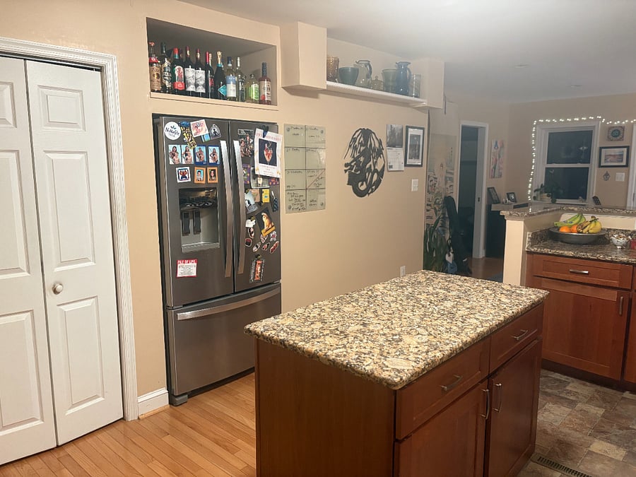 This is the shared kitchen. There will be space in both the pantry and the refrigerator.