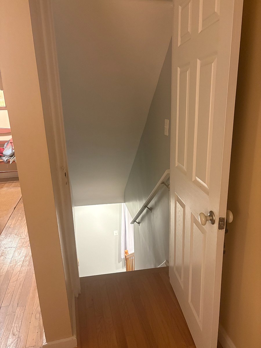 The stairs to the guest basement. The dining area and front entrance are to left in this pic, the kitchen to right