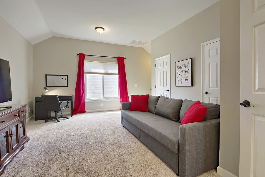 Bonus room with queen sleeper sofa and secondary work space