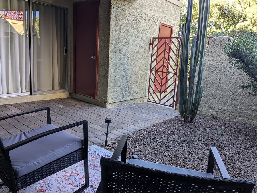 The private courtyard is ideal for relaxing over coffee and enjoying the local birds. The storage shed is available to tenants.