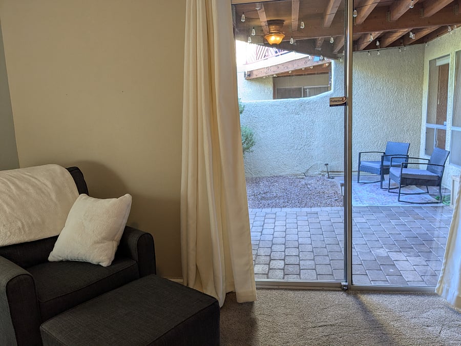 View of the courtyard from the primary bedroom.