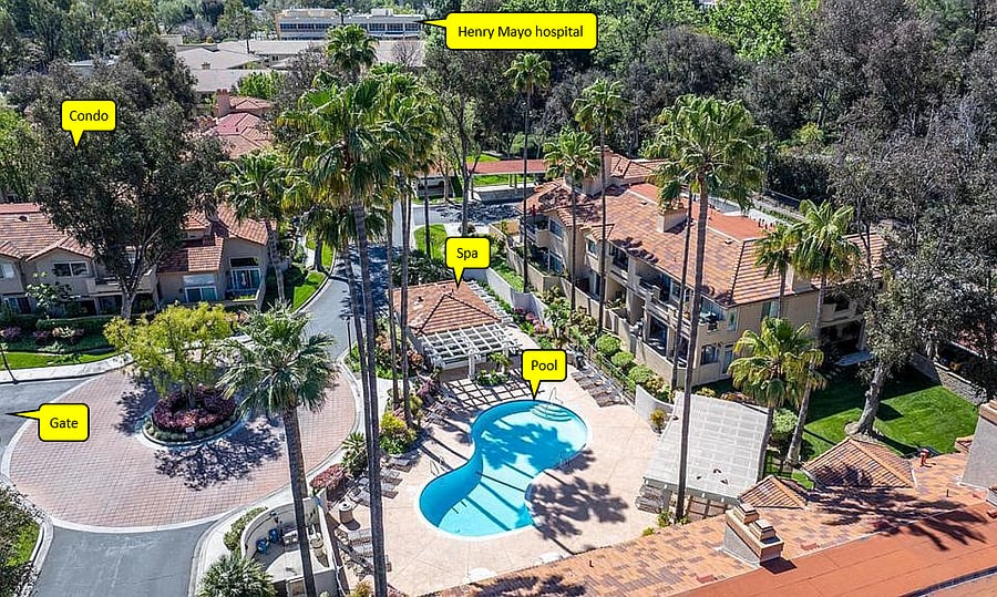 Ideal location, only 1 block to Henry Mayo Newhall Hospital, and close to main gate, pool and spa. Note: No lifeguard on duty. Swim at your own risk.