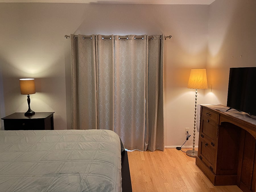 Spacious 384 sq. ft. ensuite bedroom with private bathroom.