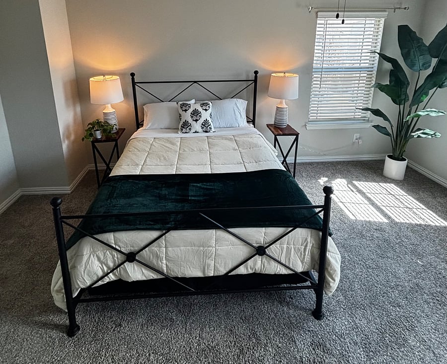 Primary bedroom queen bed.