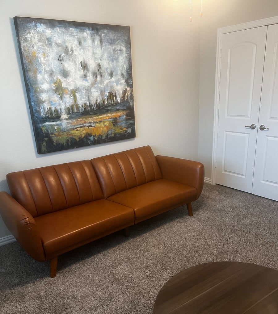 Bedroom with futon couch for relaxing/sleeping.