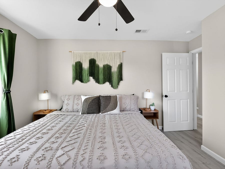 2nd floor / bedroom 2 / king bed / closet / hanging organizer / ceiling fan / portable fans as well / AC in every room 