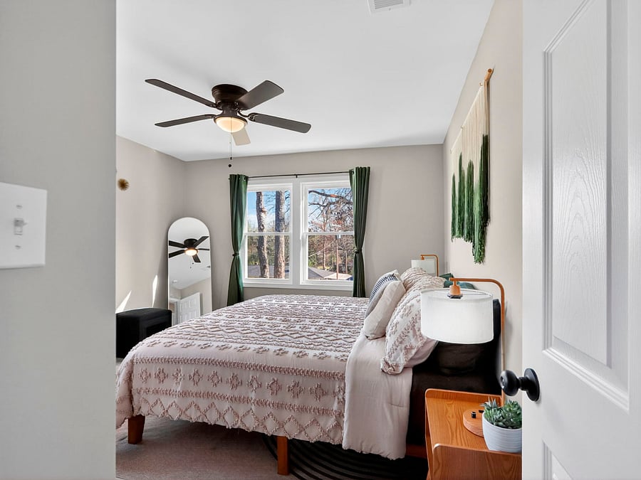 2nd floor / 2nd bedroom / king bed / closet / hanging organizer / ceiling fan / portable fans as well / AC in every room 