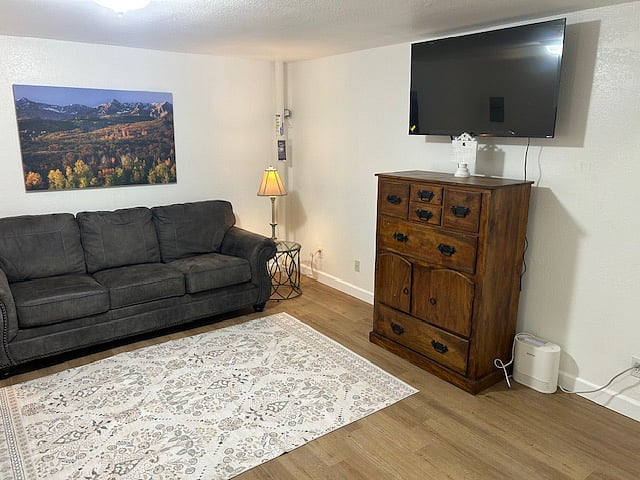 Living Room with comfortable and clean furniture. Large 50" tv.
