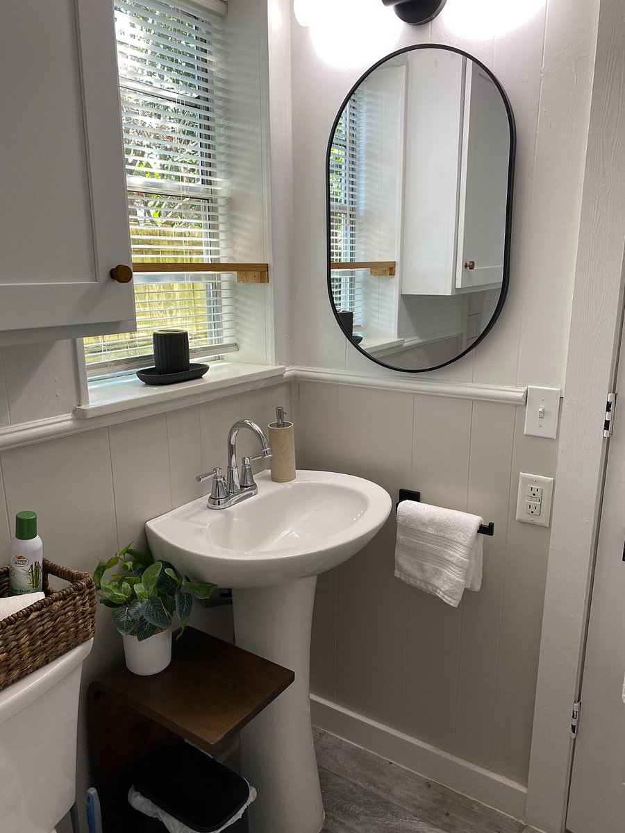 Updated Bathroom with Storage keeps the space organized and easy to manage!
