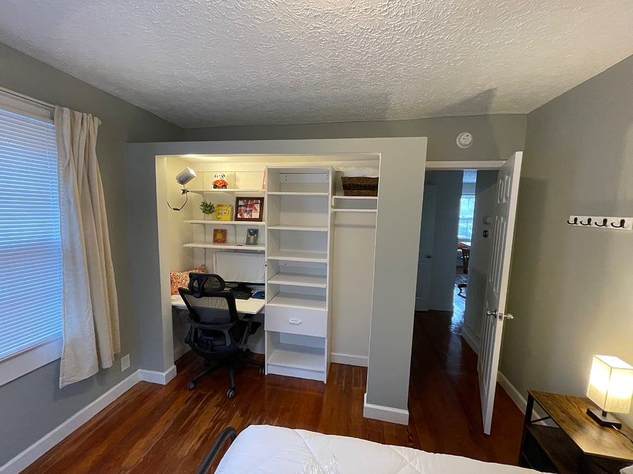 Back bedroom closet/storage/computer desk.