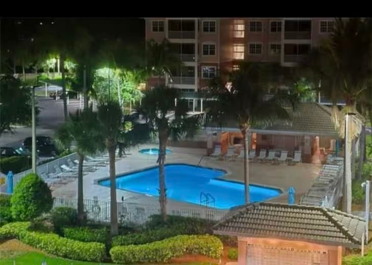 heated pool and spa at night