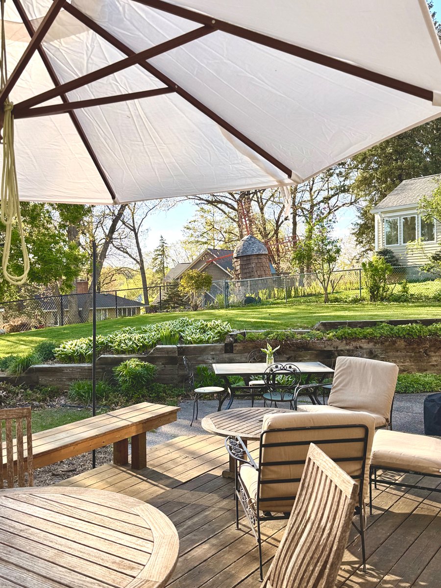 Backyard deck, patios and fenced in backyard