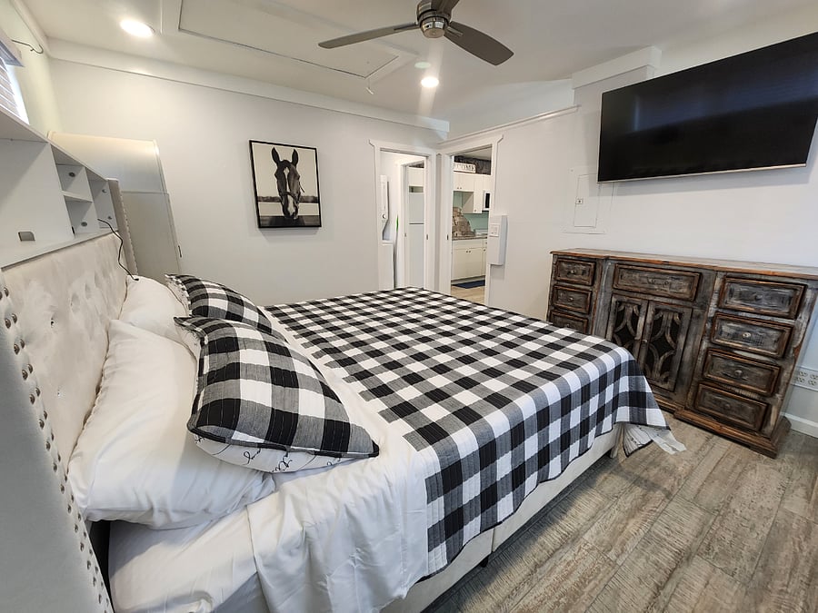 Bedroom with king size bed.
