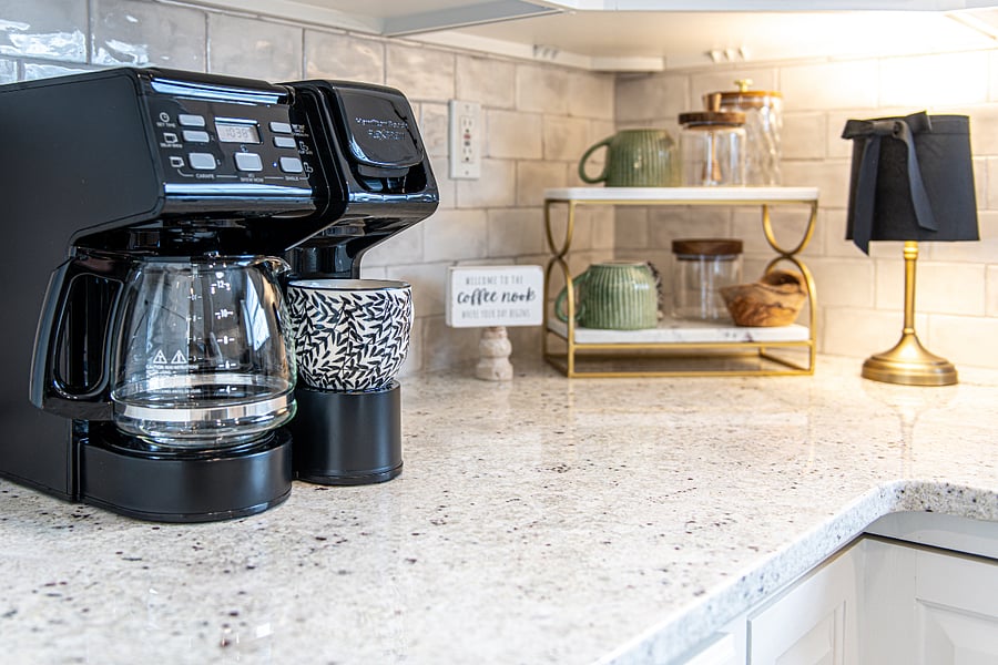 coffee bar nook with all the starter supplies