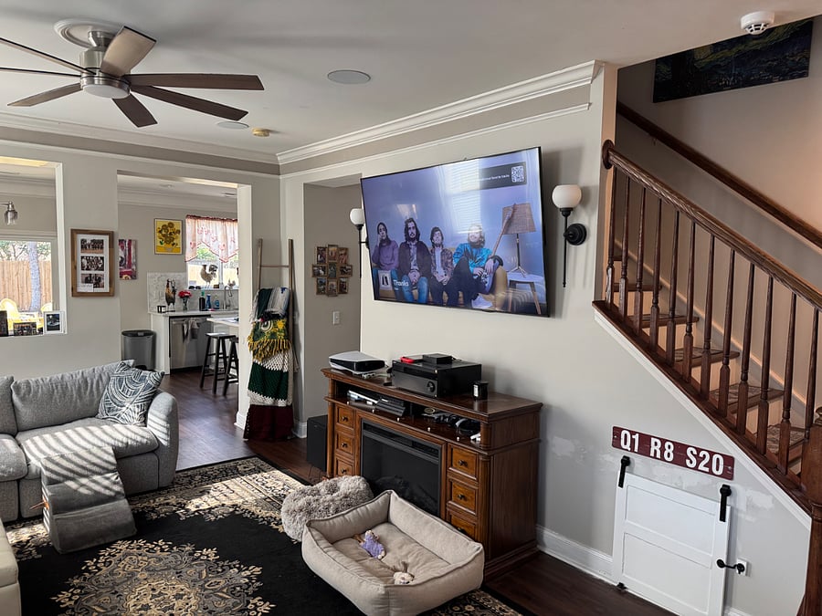 Fireplace in the living room area.