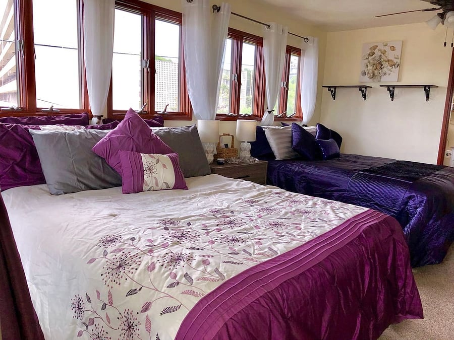 Beds are Queen sized Sterns & Foster mattresses- this room can sleep up to 2 couples/bunk mates traveling together. #comealohawithus