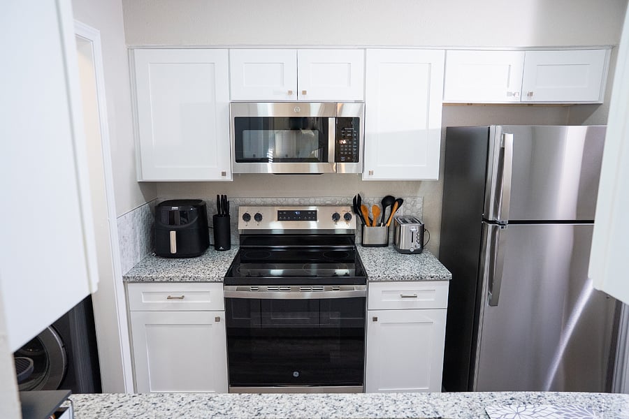 Enjoy cooking in a fully equipped gourmet kitchen featuring a full-size refrigerator, stove and oven, microwave, Nespresso machine, coffee maker, water boiler, Brita filter, Ninja blender, toaster, and air fryer. The kitchen is thoughtfully stocked with full-service dishware, glassware, mugs, serveware, knives, cutting boards, measuring cups, and all the essentials needed for a fully functioning kitchen. Whether youre whipping up a quick breakfast or hosting a dinner, youll have everything you need at your fingertips.