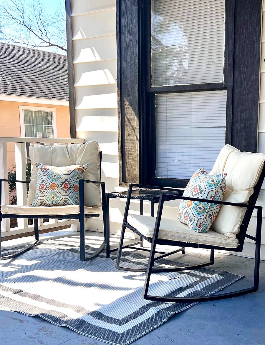 Front porch, looking towards a green space