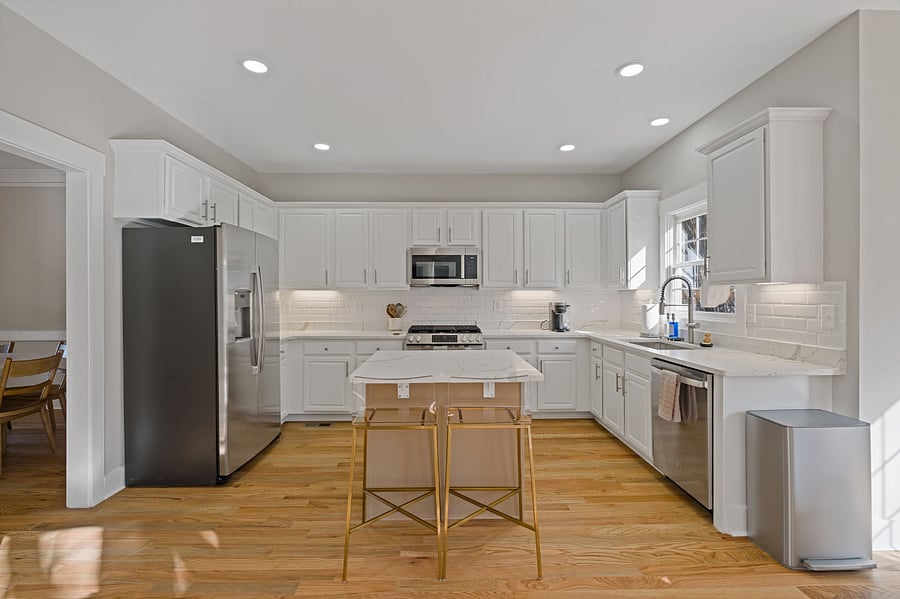 Kitchen with new stainless steel appliances