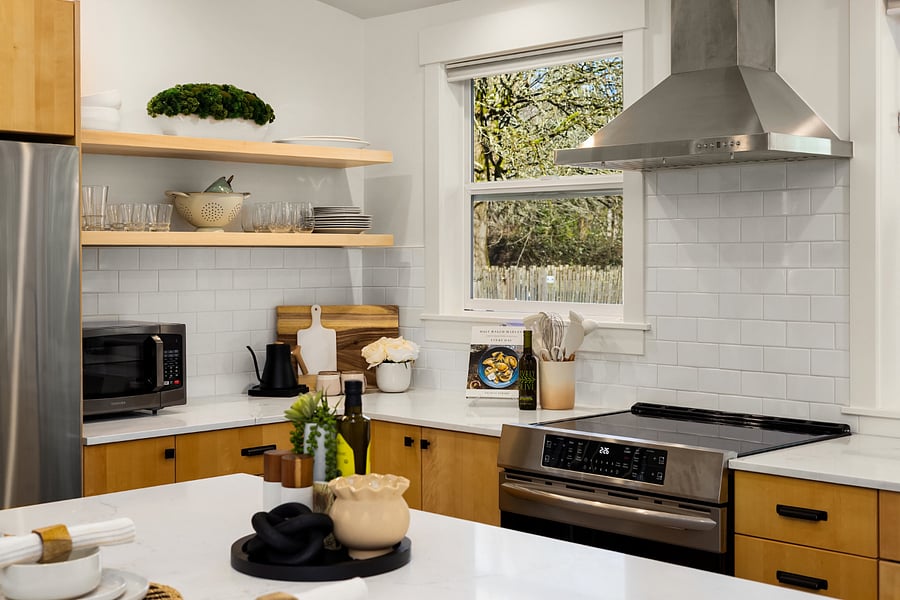 Induction cook top with convection oven that has an air fryer mode.