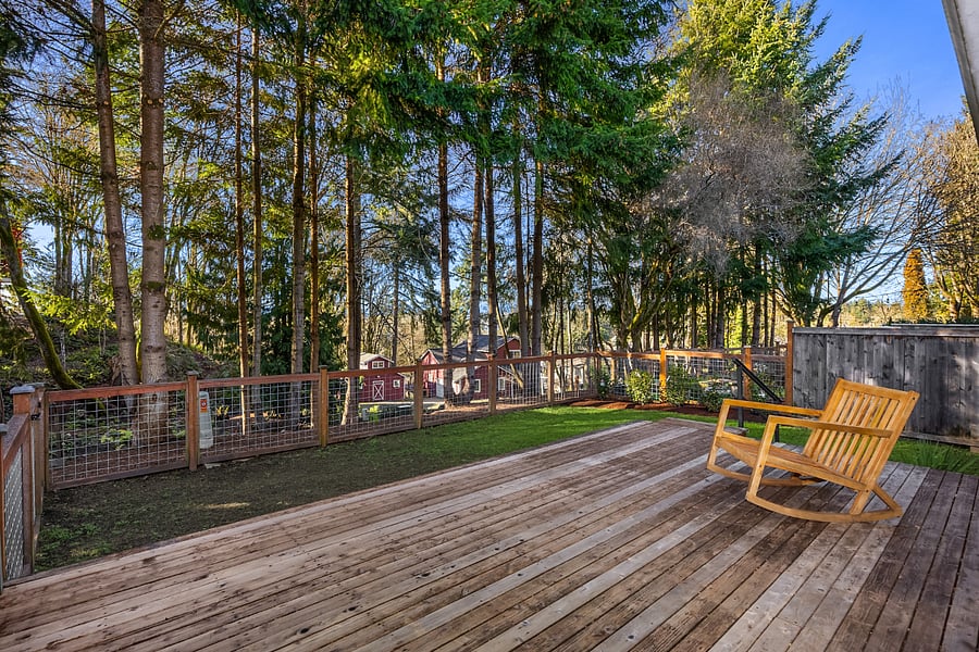 Fully Fenced in back yard with deck.