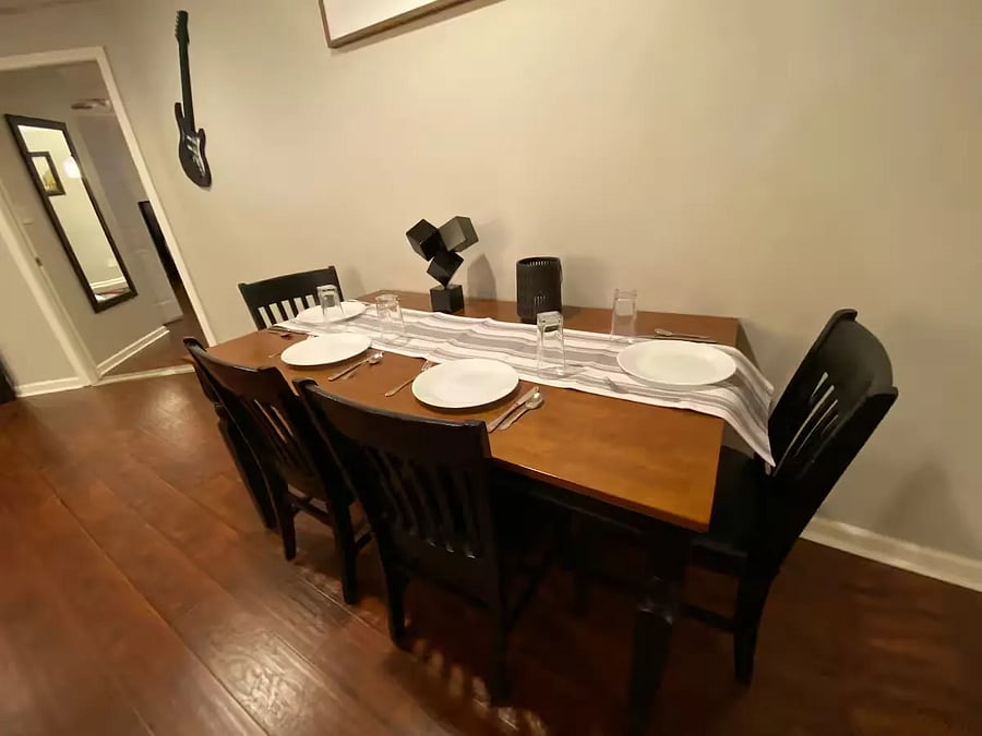 Dining table with class-top service, seats 4.