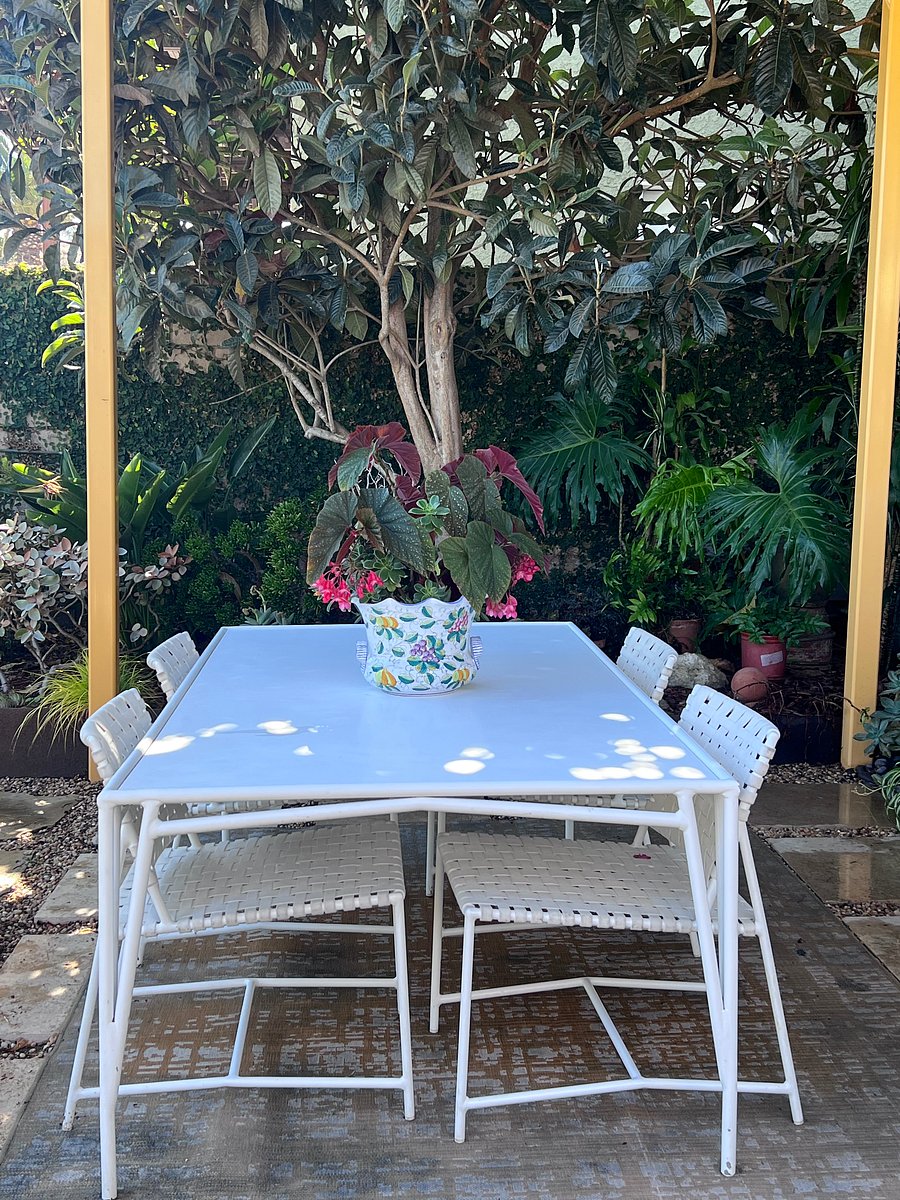 A second, larger outdoor dining area in the Garden.