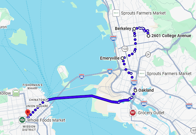 Short bus/BART ride to downtown Berkeley, SF and Oakland