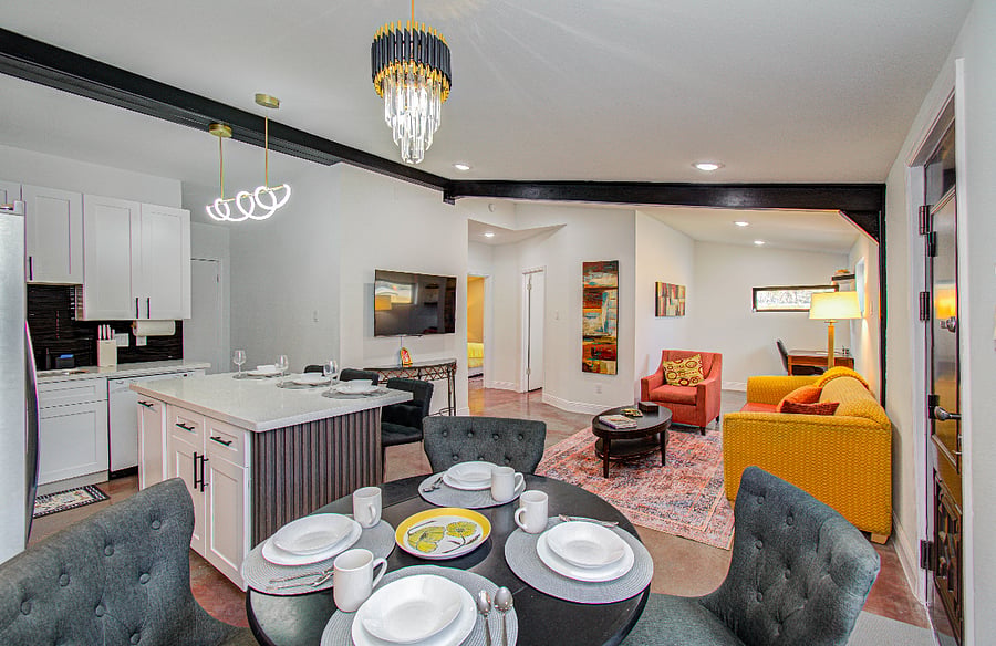 Modern kitchen with all new appliances, quartz countertop