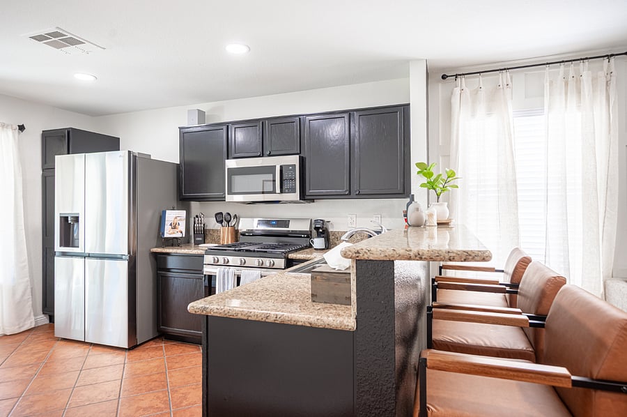 Cook your favorite meal in this fully equipped kitchen with all new appliances. Eat at the bar or the table.