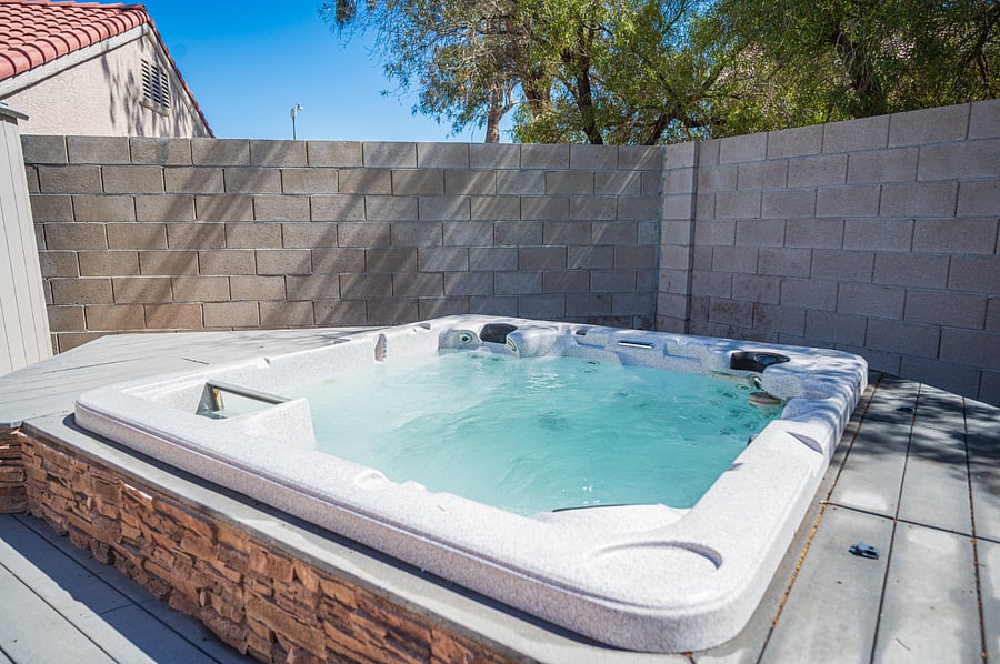The hot tub is professionally serviced every week and is perfect to use year round! Landscaping services are also provided so that the yard always looks nice.