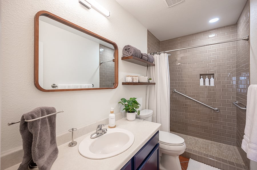 Our shower is incredible! Everything from the rain shower head to the spa products for your hair and skin will completely relax you!