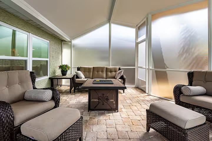 Outside Screened Patio Seating Area
