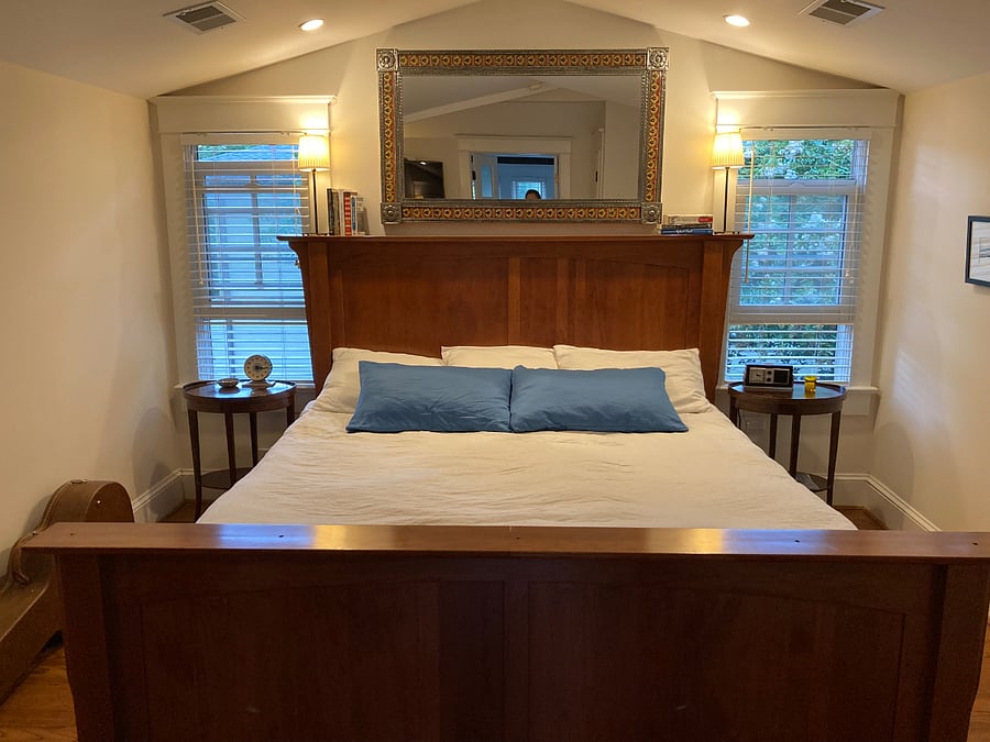 Master bedroom with California king bed