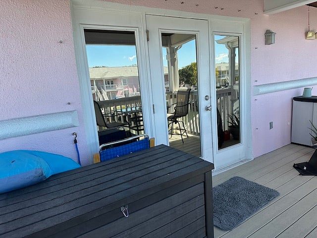 West-facing balcony with patio doors