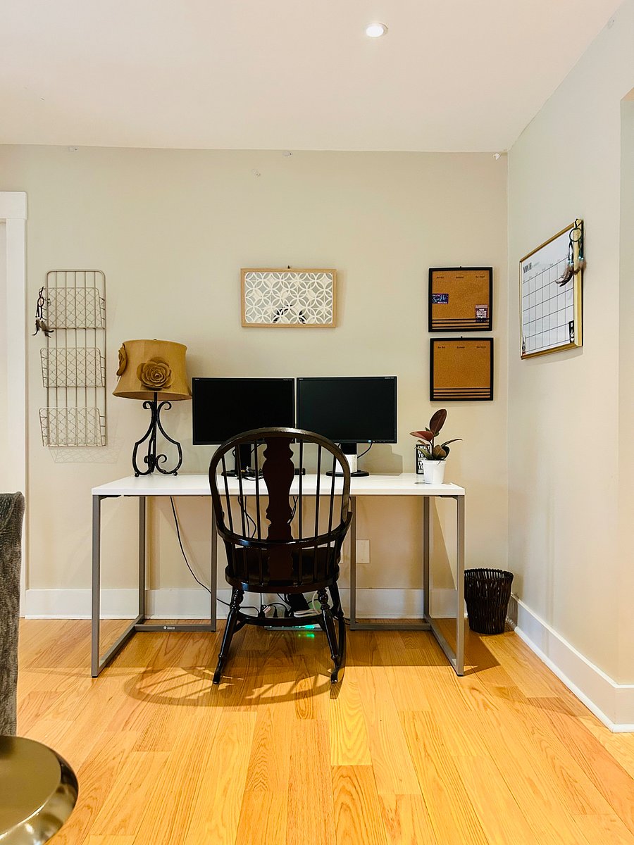 Dedicated workspace designed for productivity features dual monitors.
