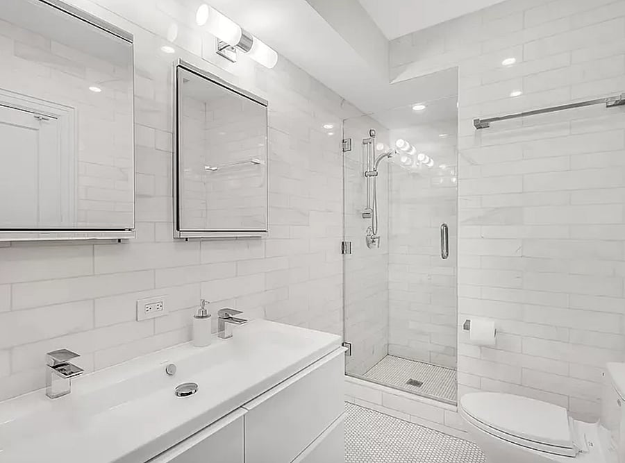 Private bathroom with shower. 