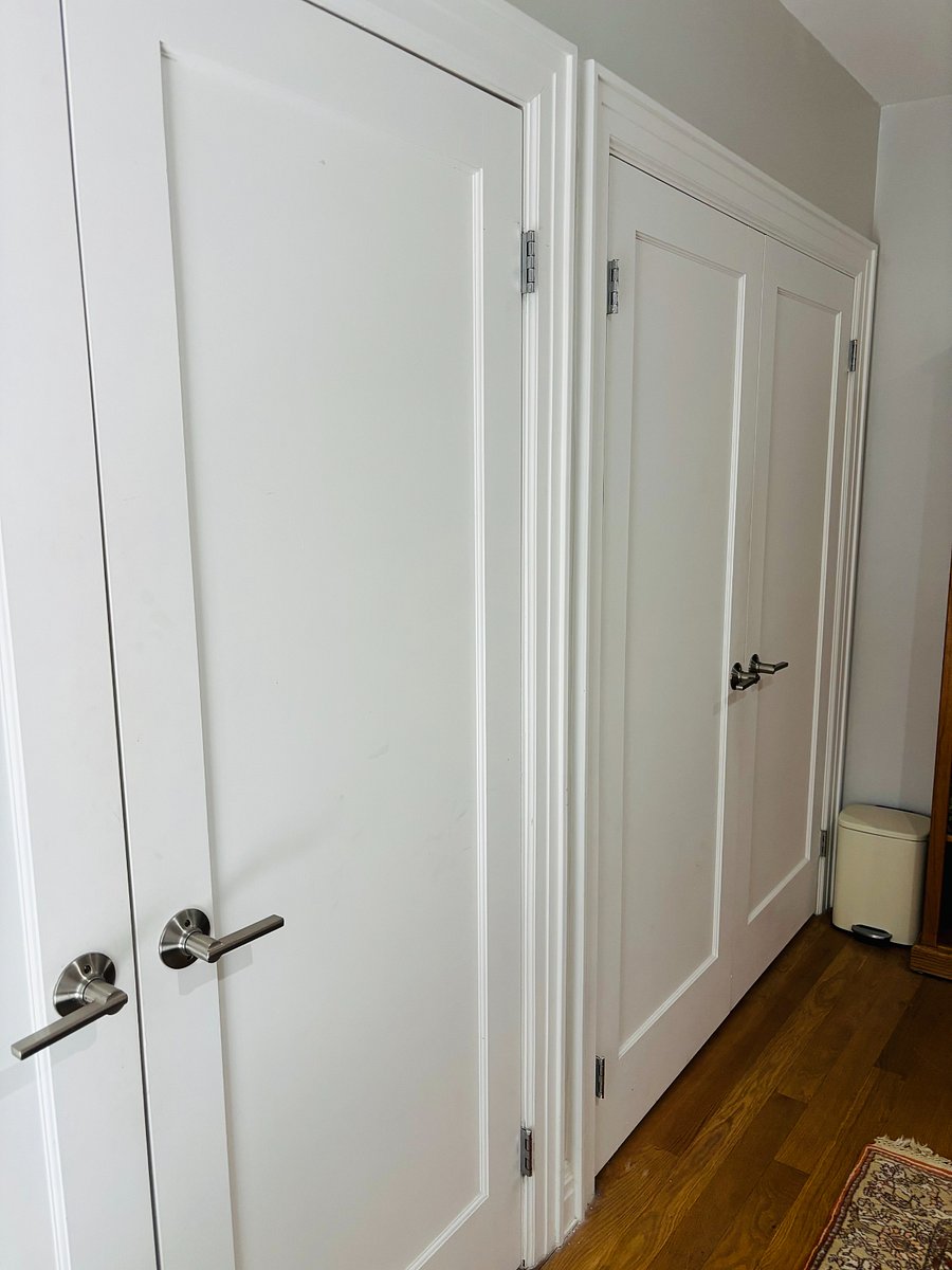 one closet for clothes and one closet for kitchenette!