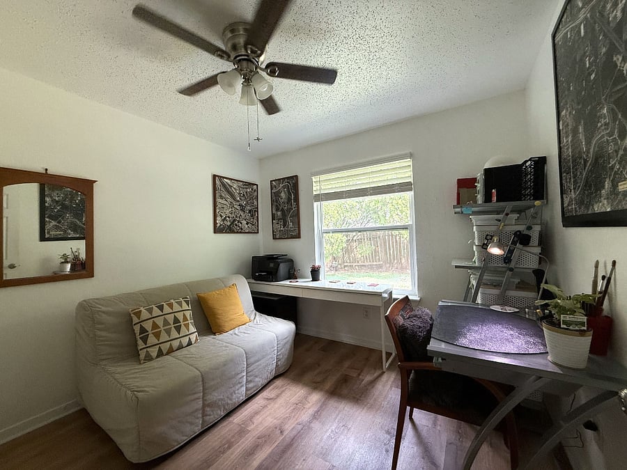 Optional private office or study room with door available for work or quiet study.