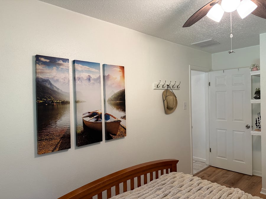 A bright and comfortable bedroom with daylight and a peaceful atmosphere.
