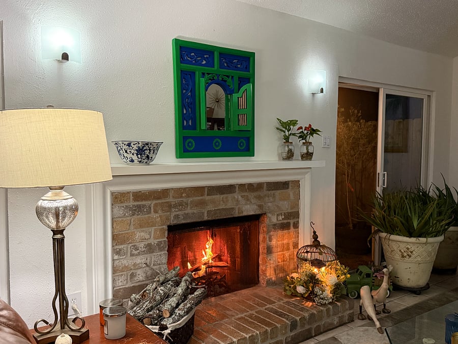 Cozy fireplace in a calm and inviting shared space