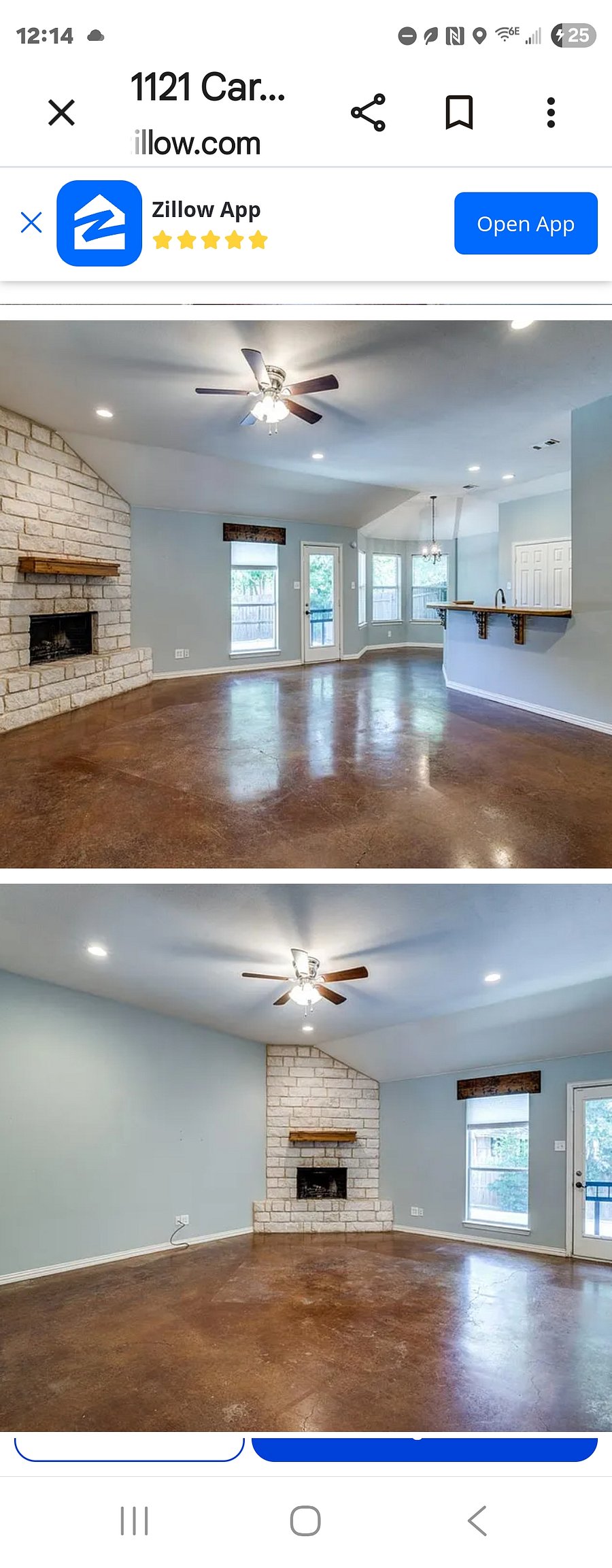 Living room and dining  area fully furnished as shown in other photos. Cement floors with rugs.