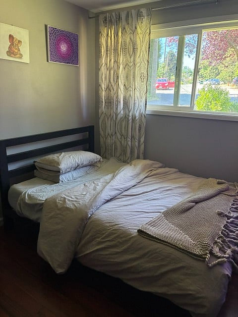 full bed on the west side of the house.  wall mounted smart TV
