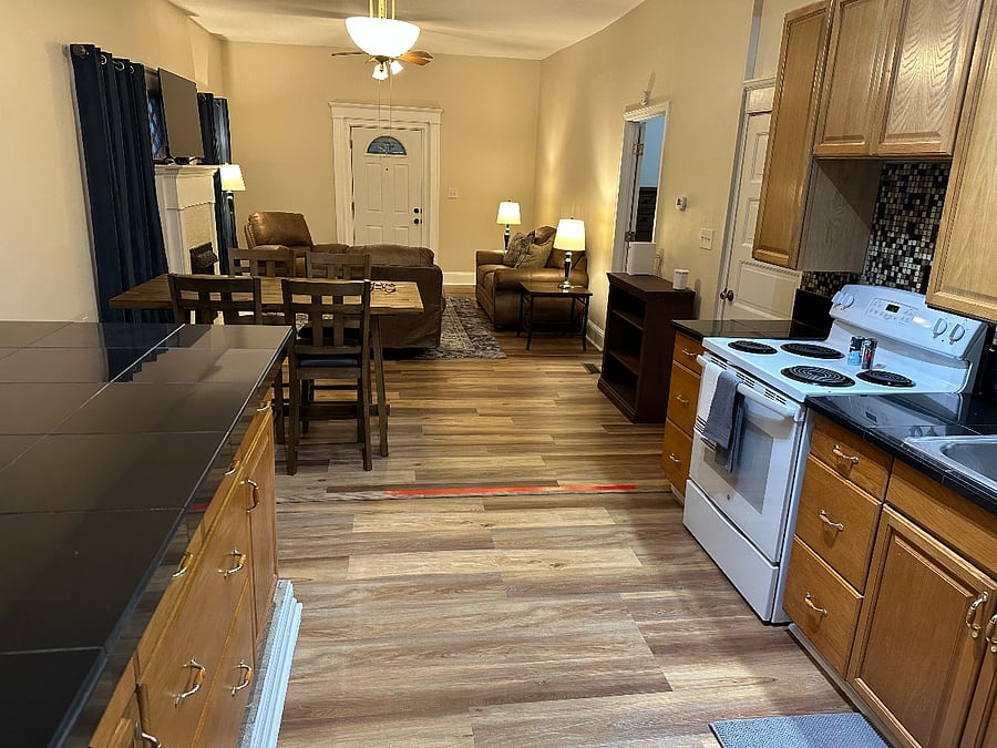 Kitchen view into the Living Rm