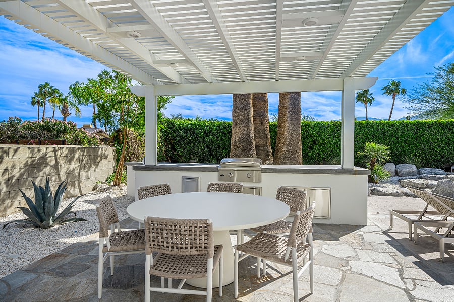 Newly built pergola and built-in grill; outdoor dining for 6