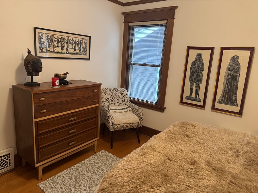 Bedroom #1 with midcentury dresser